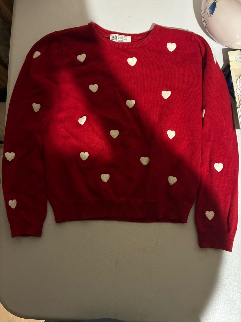 H&M Red Crewneck Sweater with White Heart Motif